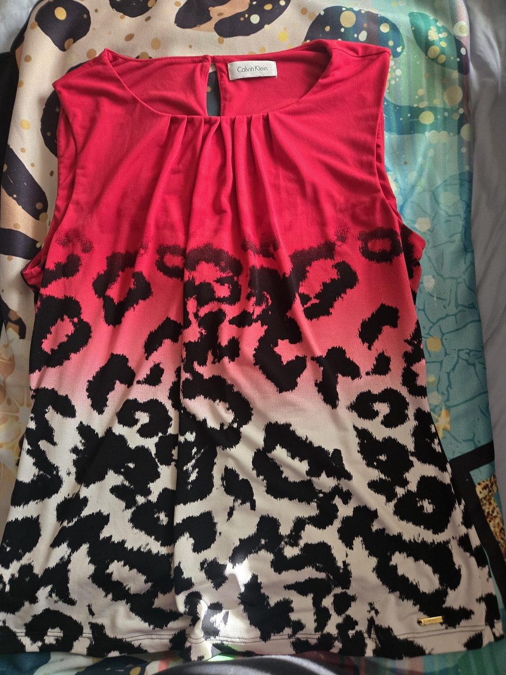 Calvin Klein Bright Red Leopard-Print Sleeveless Top